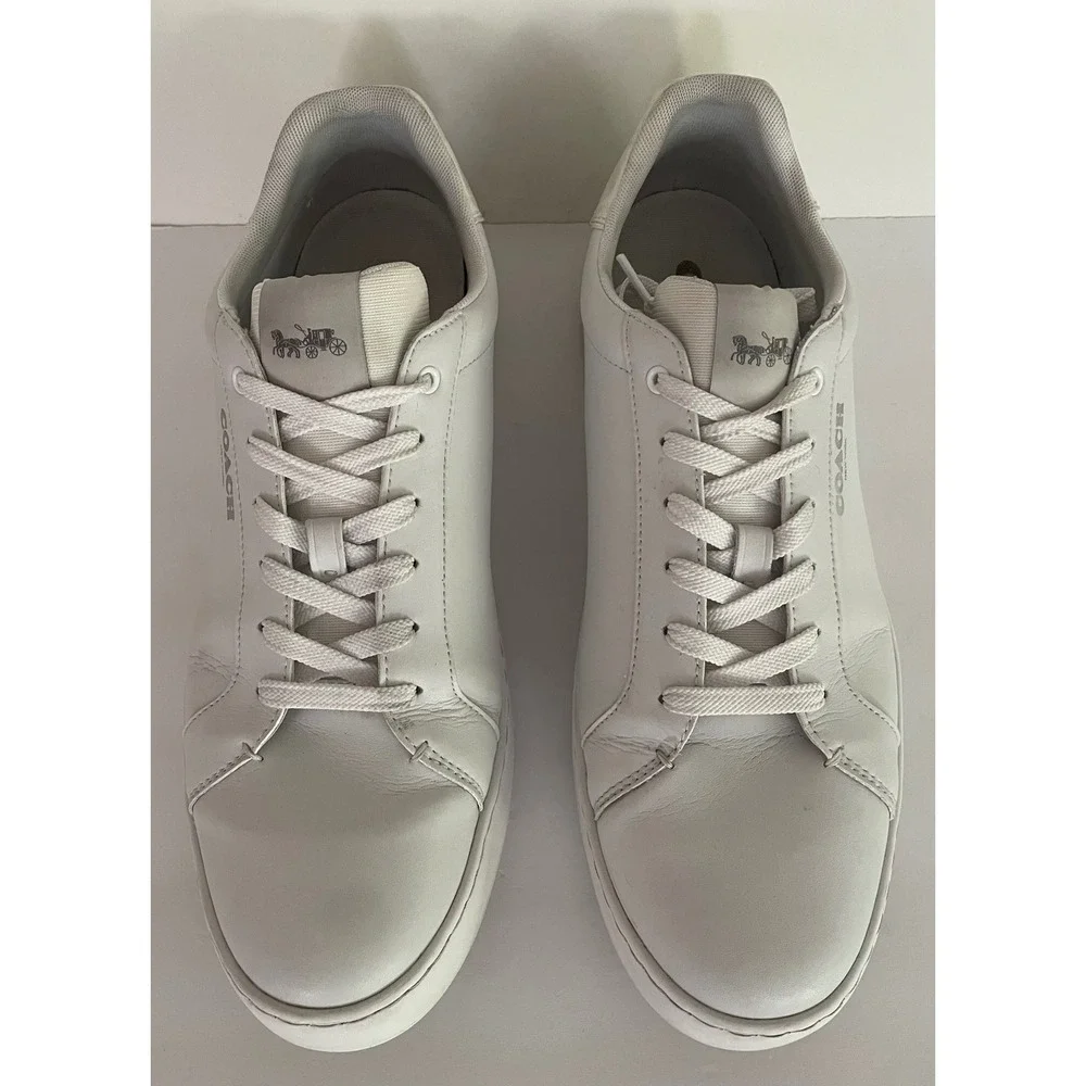 Coach Mens Clip Low Top White Leather Sneakers Quiet Luxury Vacation Preppy 13D